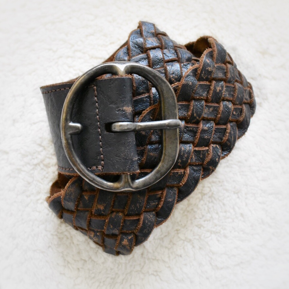 Arcangelo Blue Distressed Leather Braided Belt